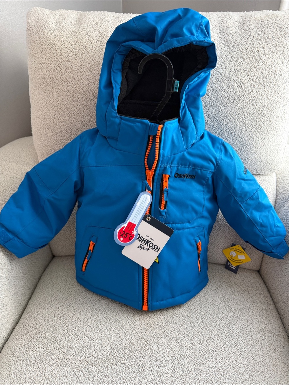 OshKosh B'gosh Bright Blue Kids Hooded Jacket with Orange Accents